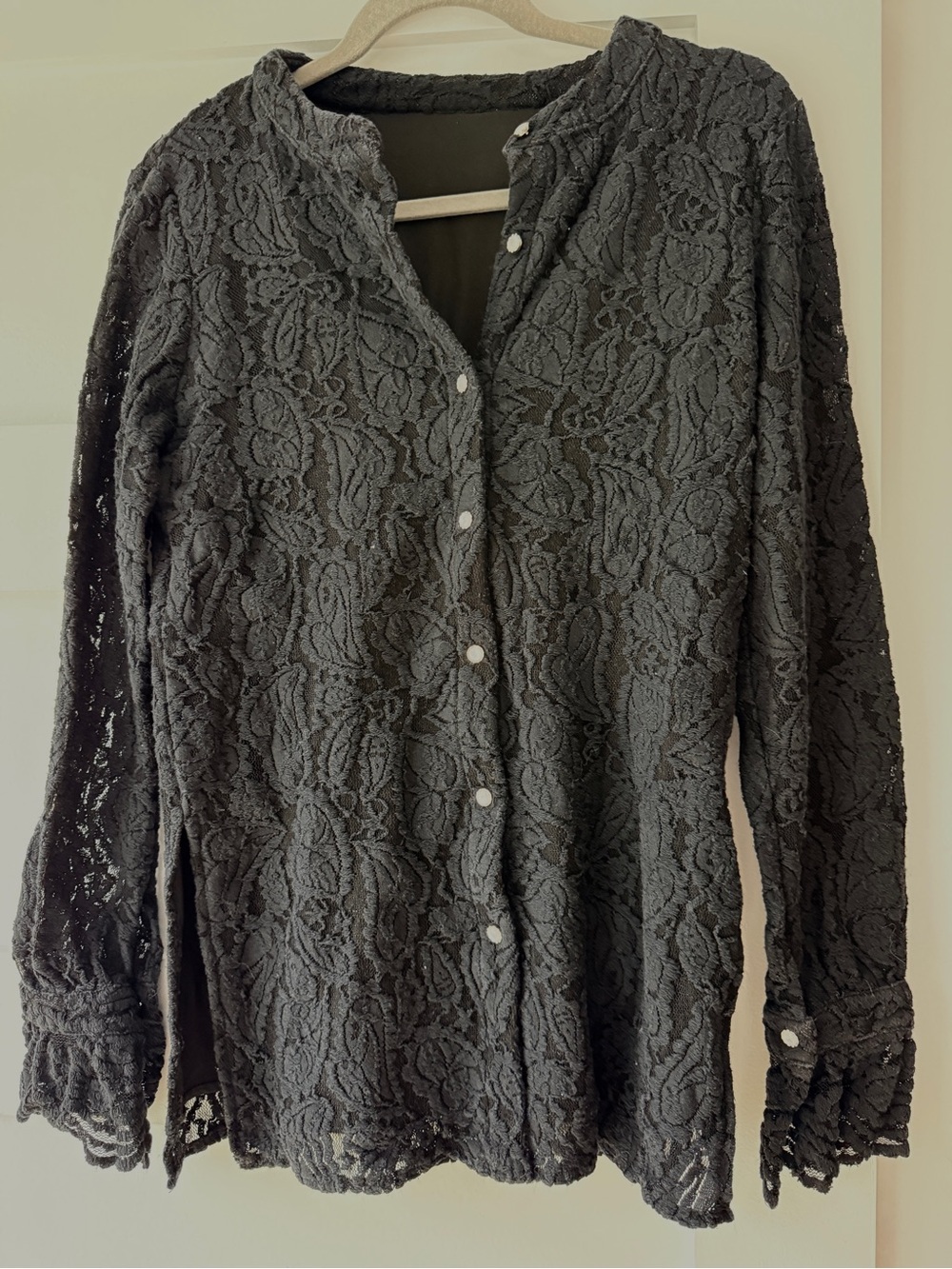 Women’s Black Lace Button-Front Top